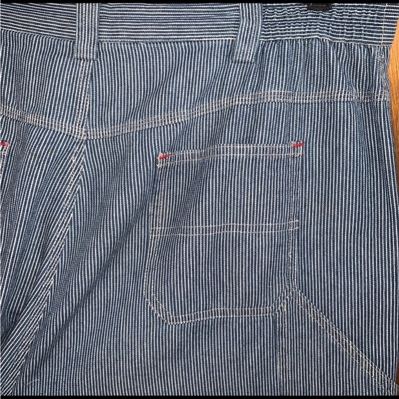 Women’s L Vintage SAG HARBOR SPORT Railroad Blue Striped Cropped Carpenter Pants - Picture 13 of 14